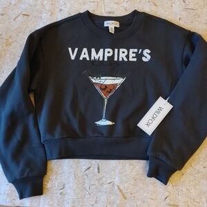 NWT Wildfox Black Vampire's Kiss Martini Cocktail Crew Neck Sweatshirt Size XS